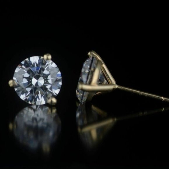 Solid 14k Yellow Gold Round AAA Quality CZ Martini PushBack Stud Earrings Sz 7mm - Picture 4 of 5